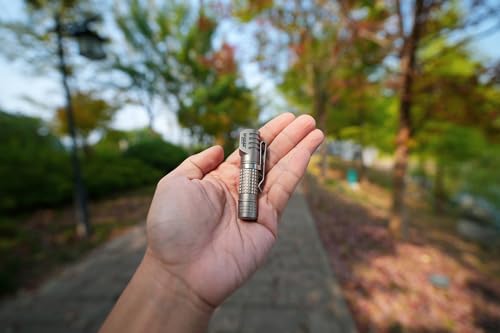 Image of Mankerlight E02 III Titanium Rechargeable Pocket Flashlight, Compact Lightweight LED Headlight (6500K Cool White, Bead Blasted)