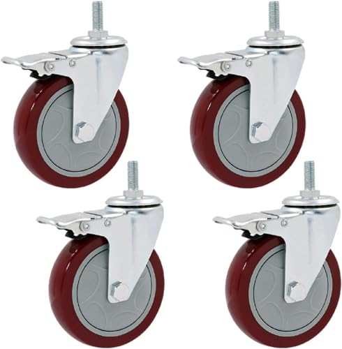 GBRJUYF Heavy Duty Swivel Caster Wheels - 360° PVC Rolling Wheels for Workbench, Trolley, Cabinet Replacement - Set of 4 with Brake, 125mm (5in) - Durable, Smooth Mobility