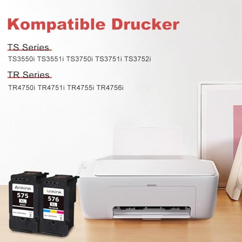 ANKINK Kompatibel Tintenpatrone Druckerpatronen als Ersatz für Canon PG 575XL CL 576XL PG575 CL576 Patrone 575 576 XL für TS3550i TS3551i TS3750i TS3751i TS3752i TR4750i TR4751i Schwarz Farbe 2 Pack