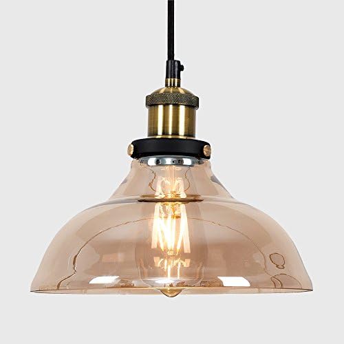 MiniSun Industrial Steampunk Style Black and Gold Ceiling Light Pendant with an Amber Tinted Clear Glass Tapered Shade