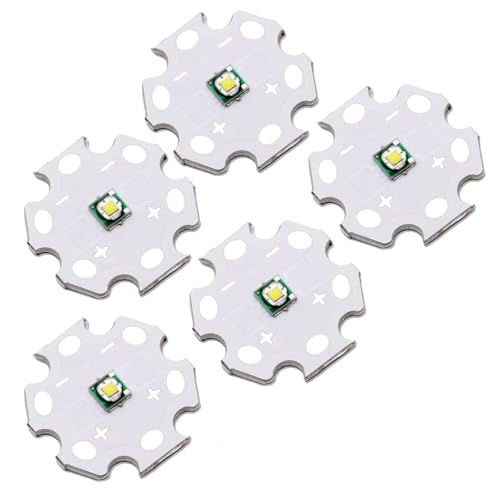 LEDGUHON 5Pcs 3W White 3535 SMD High Power LED Chip with Aluminum Plate 20mm Star PCB Base Heat Sink LED Chip Replacement(700mA,3.4-3.6V,6000-7000K,120deg) White Light Bead DIY Lighting