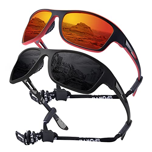 OKH 2 Pieces Sport Sunglasses For Men Women UV400 Protection Polarized Goggle Wrapped Around Cycling Glasses Unisex for Bicycles Fishing