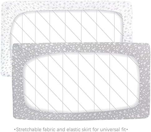 Cot Bed Fitted Sheets(140x70cm) 2 Pack, 100% Cotton Jersey Sheets for Standard Cot Mattress, Ultra Soft and Breathable Toddler & Baby Bed Sheets, White & Grey Print