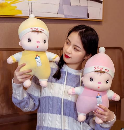 Image of Soft Pink Chubby Baby Boy Plush Toy with Laughing Musical Sound - 50 cm Stuffed Teddy Bear Doll for Girls, Boys, Kids, Birthday Gift, Home Decor