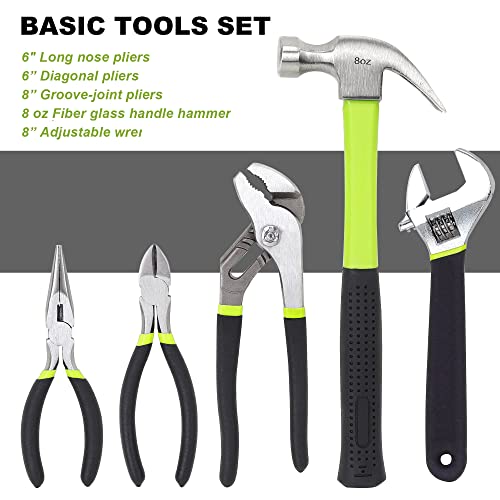 FASTPRO 236-Piece Home Repairing Tool Set, Mechanics Hand Tool Kit with 12-Inch Wide Mouth Open Storage Bag, Household Tool Set for DIY, Home Maintenance, Green