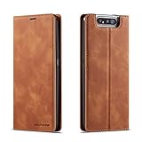 QLTYPRI Hülle für Samsung Galaxy A80 A90, Premium Dünne Ledertasche Handyhülle mit Kartenfach Ständer Flip Schutzhülle Kompatibel mit Samsung Galaxy A80 A90 - Braun