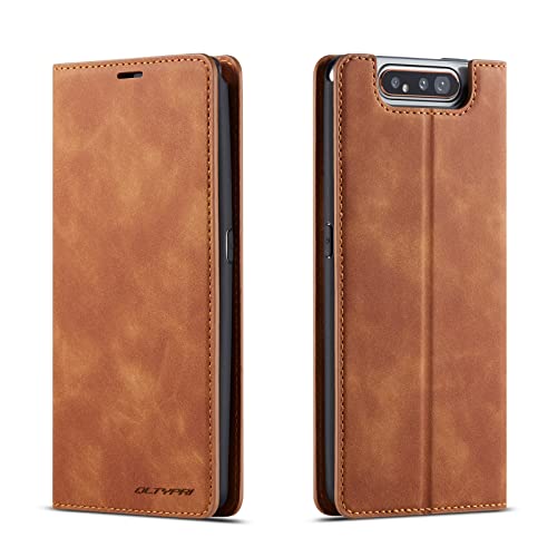 QLTYPRI Hülle für Samsung Galaxy A80 A90, Premium Dünne Ledertasche Handyhülle mit Kartenfach Ständer Flip Schutzhülle Kompatibel mit Samsung Galaxy A80 A90 - Braun