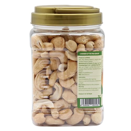 Image of LAFOOCO Jumbo Unsalted Cashews 15.87 oz, Dry Roasted Extra Large Nuts Jar | Extra large whole cashews dry roasted without oil or salt added. Premium Vietnamese nuts in an oval gift jar.