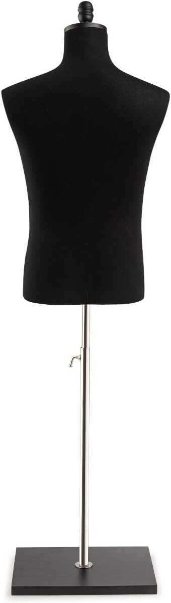 Male Display Dress Form Mannequin in Black Jersey on Modern Wood Flat Square by TSC-Medium-Black