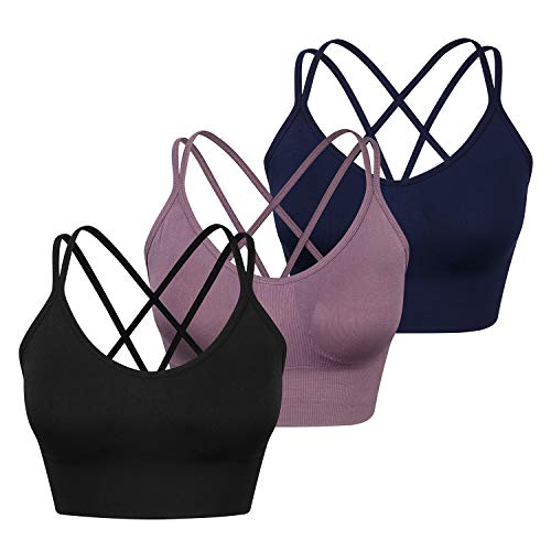 WANAYOU 3 Pack Women's Medium Support Cross Back Wirefree Removable Cups Yoga Sport Bra