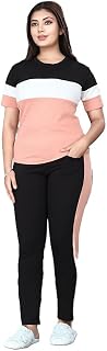 Cotton Blend Tracksuits for Women Half Sleeves Round Neck Woman Workout T-shirt & Pant for Sports Comfortable and Breathab... Price In India