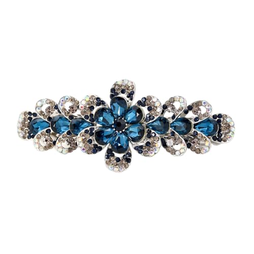 Ruihfas 1Pcs French Hair Barrettes for Women Girls Crystal Rhinestone Flower Spring Hair Clips Hair Styling Pins Ponytail Holders Barrettes (Dark Blue)