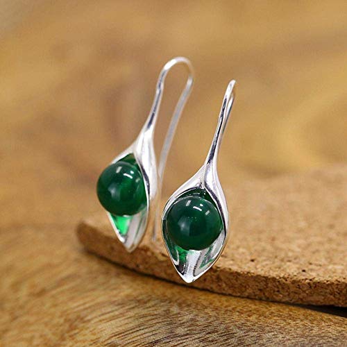 S925 Pendiente Femenino de Jade Verde Natural de Plata Pura para Mujer Regalo de Joyería Único Hecho a Mano, Thumby