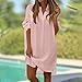 Women's Summer V Neck Shirt Dress Loose Casual Rolled Sleeve Lapel Collar A-Line Midi Shift Tunic Dresses Beach Cover Up Pink