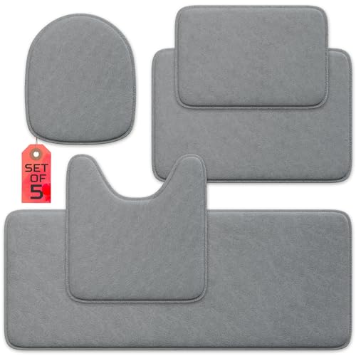 Elvoki 5-Piece Bathroom Rug Set - Memory Foam Bath Mats,...