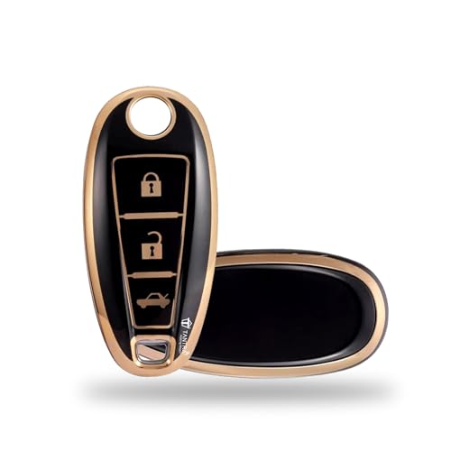 Image of SIAGO TPU Key Cover Compatible with Maruti Suzuki Baleno, Vitara Breeza, S Cross, Ciaz, Swift, Ignis, 3 Button Smart Key Cover (Black Pack of 1)
