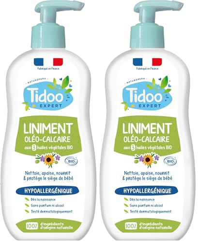 TIDOO - Liniment Hypoallergénique Oléo-calcaire aux 3 huiles végétales Bio - Flacon pompe 450ml (Lot de 2)