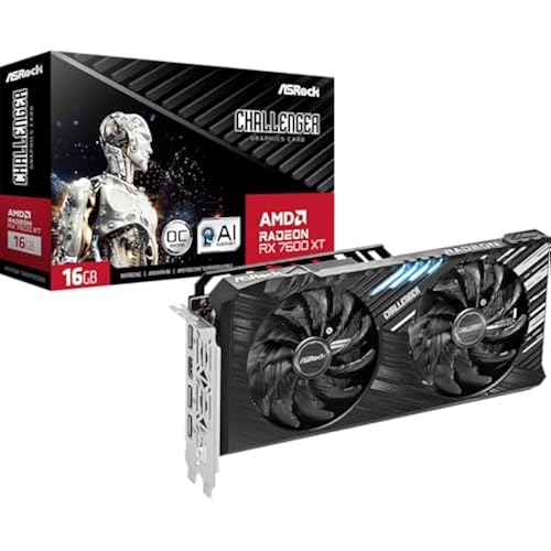 ASRock Radeon RX 7600 XT Challenger 16GB OC Graphics Card, 2799 MHz Boost Clock, 16GB GDDR6, AMD RDNA 3, DisplayPort 2.1, HDMI 2.1, Dual 8-pin, 0dB Silent Cooling