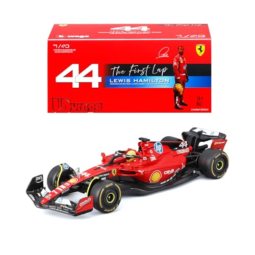Bburago - Ferrari SF-23 Test Fiorano Lewis Hamilton, Auto Diecast Scala 1:43, Replica Dettagliata del Primo Test Ufficiale 2025, Numero 44, Teca Espositiva, Licenza Ferrari, Età Consigliata 14+ Anni
