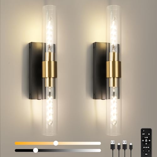 EIDEARAY Wall Sconce Set of Two, Battery Operated Wall Sconce, Rechargeable Wall Lamp with Remote, Indoor Non-Hardwired Wall Sconces, Modern Vanity Light for Bedroom, Hallway, Aisle by EIDEARAY - Used condition - US$60.92