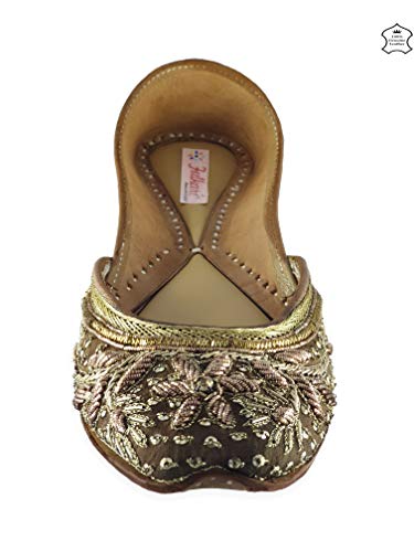 Image of Fulkari Women's Murraya Genuine Soft Leather Juttis | Bite and Pinch Free Jutis | Punjabi Jutti For Ladies | Bridal Ethnic Stylish Mojari Flats For Girls |