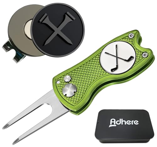 Adhere Golf Ball Markers & Divot Tools Personlized Enamel Ball Markers with a Magentic hat Clip,Unique Premium Golf Accessories Gift for Golfer. (D-Golf Club+Green Divot Tools)