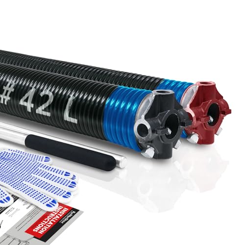 KaiMinDogz Pair of 2" Garage Door Torsion Springs Set with Non-Slip Winding Bar & Gloves,High Precision Electrophoresis Black Coated, for Replacement & Installation, MIN 16,000 Cycles (0.283x2''x42'') by KaiMinDogz - Used condition - US$77.75