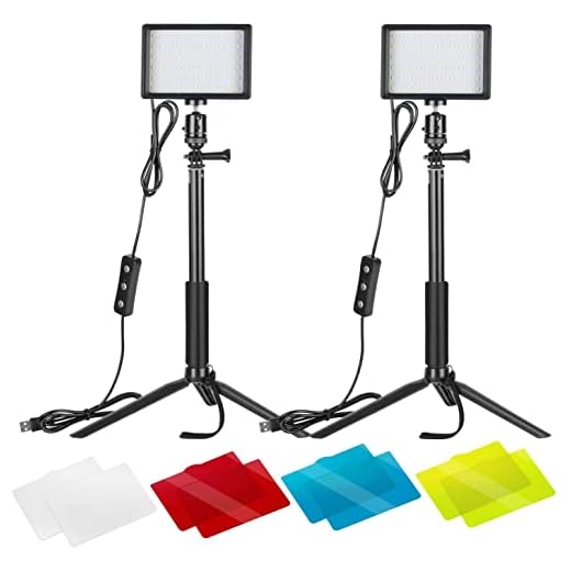 Neewer 2-Pack Luz LED Video 5600K Regulable con Soporte Trípode Ajustable/Filtros de Color para Tablero de Mesa/Angulo Bajo,Iluminación LED Colorida,Retrato Producto Fotografía Video Youtube