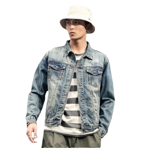 Men's Denim Jacket Button Slim Jean Coats Short Vintage Menswear