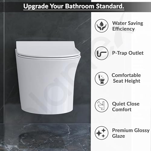 Image of Plantex Platinum Ceramic Rim Wall Mount Commode with Wash Basin for Bathroom /P Trap Washdown Flush Commode with Toilet Seat Cover /Tabletop Basin - White (Combo)