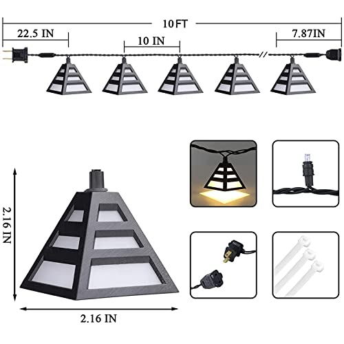 Vigdur 10Ft Decorative String Lights - 10 Pyramid Shades Lantern String Lights Connectable Waterproof Indoor Outdoor Lights For Patio Garden Backyard Camping Party #TOP2