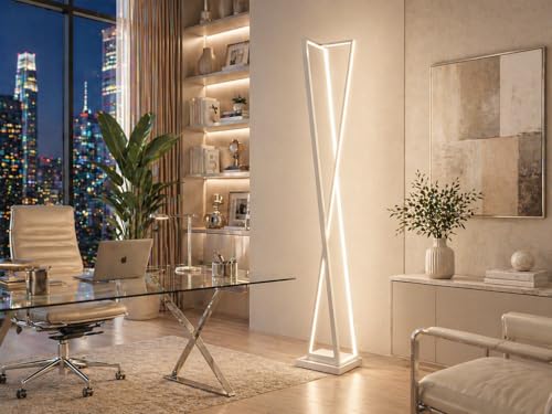 Arcadia Lampada da Terra LED Moderna Forma di Clessidra | Piantana Design Contemporaneo | Luce Calda/Fredda | Lampada Salotto Camera da Letto Studio, Arredo Interni Elegante 125 cm 3000 Lumen (Bianco)