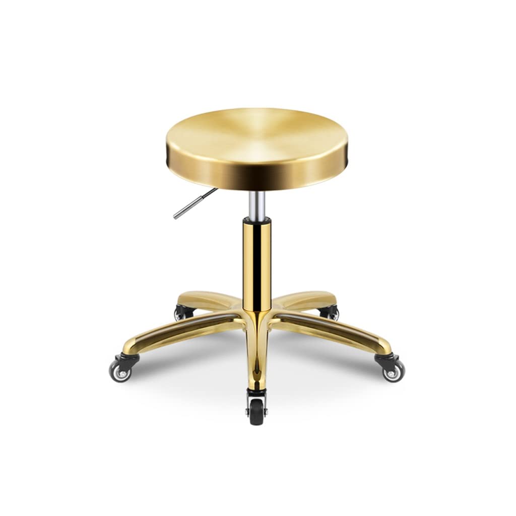 GTHTUHFD Stainless Steel Beauty Stool Barber Shop Hairdressing Stool Does Not Stick Pulley Stool Rotating Lift Chair,Gold C