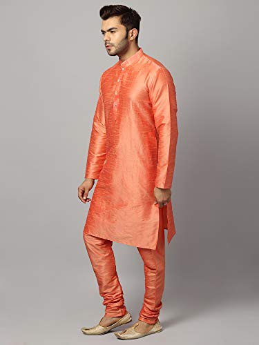 Image of Uri and MacKenzie Banarasi Dupion Silk Solid Kurta Churidar Pyjama Set for Men