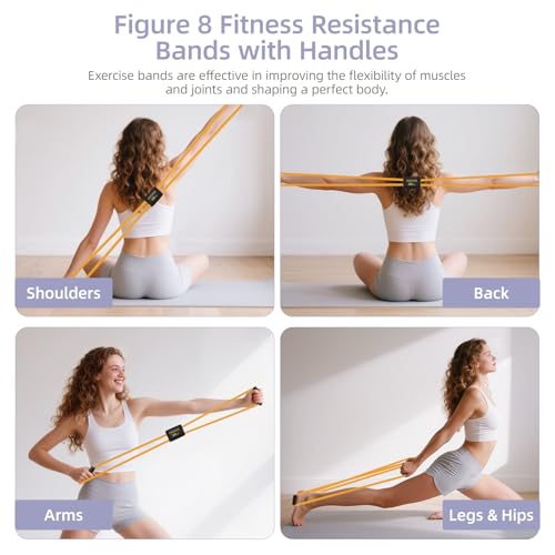 Image of Figure 8 Resistance Bands with Handles for Women Men, Exercise Bands for Back, 8 Shaped Resistance Bands for Arms, Shoulder, Leg Stretching, Physical Therapy, Yoga, Pilates, Home Gym Workout Equipment