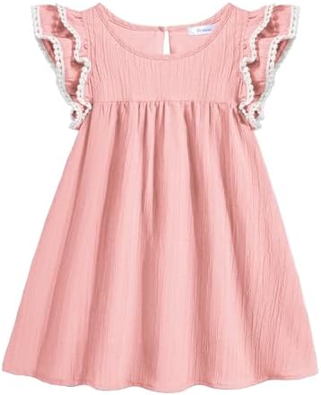 Arshiner Girls Summer Dress Toddler Ruffle Sleeve Dresses Pink Dress for Girls Kids Swing Casual Sundress 12 Months