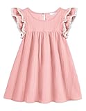Arshiner Girls Summer Dress Toddler Ruffle Sleeve Dresses Girls Pink Dress Kids Swing Beach Sundress 2t