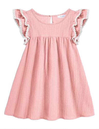 Arshiner Girls Summer Dress Toddler Ruffle Sleeve Dresses Girls Pink Dress Kids Swing Beach Sundress 2t