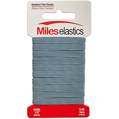 Miles Elastic Braided Flat Elastic, Braided Elastic, Strong Elastic, Elastic Sewing 1/4" (6,35 mm) by 5,46 Yards(5 Meter), Strong Elastic/Machine Washable and Dryable, Oeko-TEX certificated | Sky Blue Cover