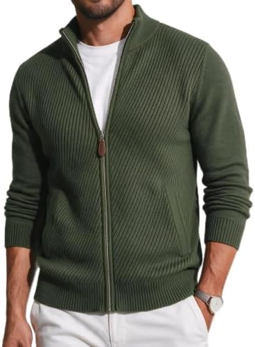 Runcati Herren Strickjacke Stehkragen Reißverschluss | Rippstrick, elastische Bündchen, warm, pflegeleicht, Freizeit, Büro, Winter, Alltag