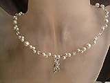 trachten collier rosa  Trachten-Collier mit Perlen weiß u.Anhänger Reh