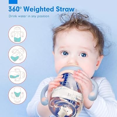hahaland Sippy Cup for 6+ Month Old - 2 in 1 Spout & Straw Sippy Cups for Toddlers 1-3 No Spill Transition Weighted Straw Toddler Cups - 1 Cup with 3 Nipples