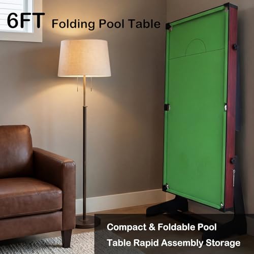 DRM Folding Pool Billiards Table with Accessories, Space Saving Family Leisure Game Table Set, Supplied with Snooker & Pool Balls & 2 x Cues - Image 4