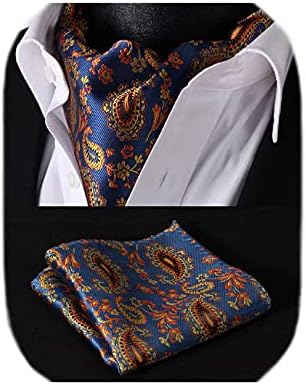HISDERN Cravat for Men Silk Paisley Mens Cravat and Pocket Square Set Polka Dot Ascot Tie and Handkerchief for Wedding Party Christmas
