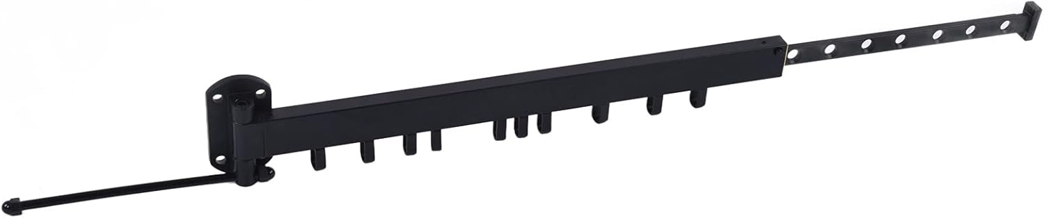 Laundry Rack Wall Mounted Household Heavy Duty 90kg Load Bearing Clothes Rail with 20 Removable Hooks for Indoor Balconies Bathrooms Black Aluminum Alloy 10x79.8cm