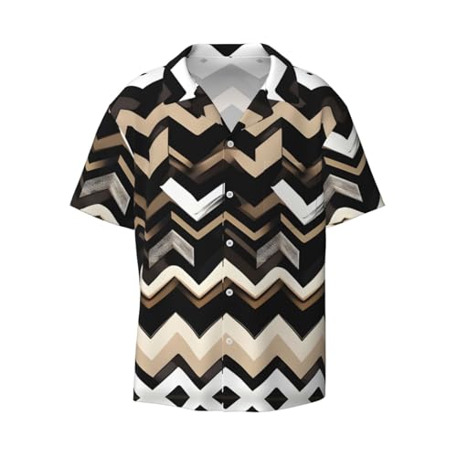 Chemise boutonnée homme manches courtes imprimé zigzag avec poche respirante