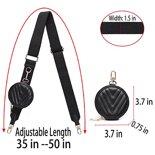 Thick Replacement Purse Strap With Round Quilted Coin Pures Pouch For Crossbody Bag Shoulder Handbags (Black) #TOP4