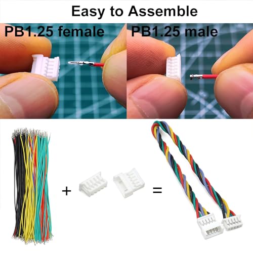 1.25mm Male and Female Connectors Socket and Plug with Pre-Crimped Cables Compatible with Molex PicoBlade for Pixhawk Silicone 13cm Wire (Male and Female)