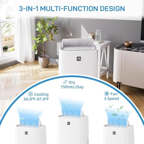 Image of 12000 BTU Portable Air Conditioner for Rooms up to 550 Sq Ft, Quiet Operation with Dehumidifier, Sleep Mode, Timer & Remote Control Included