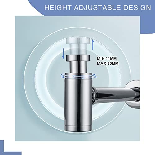 Mighbow Pop up Basin Waste and Bottle Trap Set Deodorant for Bathroom Sink with Overflow Chrome Slotted Click Clack Drainage, Extendable Waste Trap, UK Standard